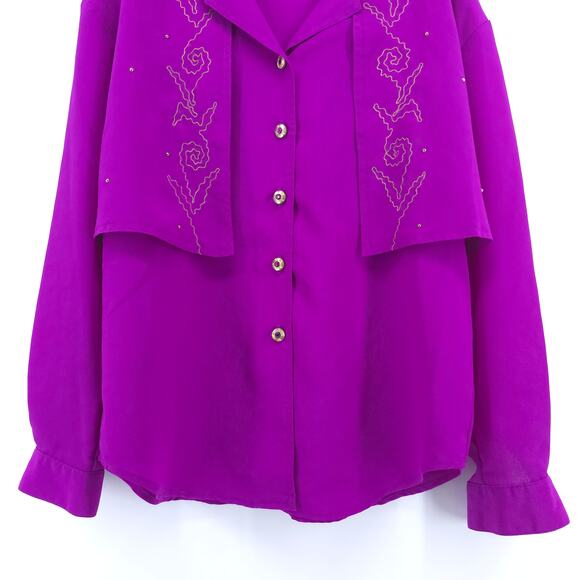 Vintage G.W Division of Graff Western Jeweled Button Down Studded Boho Blouse M - Picture 3 of 13